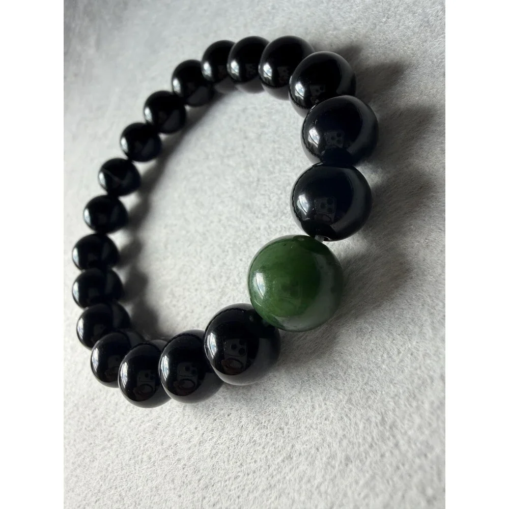 Black Obsidian Bracelet W Natural Jade Bead Protection Bracelet Grounding Stone
